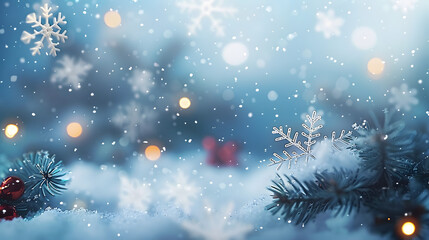 Wall Mural - Christmas background with snow flakes