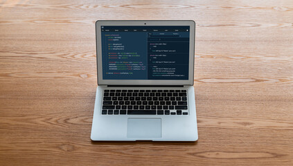Software development programming on computer screen for modish application and program coding