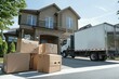 © SUPHANSA - Professional movers transporting boxes and belongings into a new home, providing efficient and reliable moving services