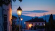 © Татьяна Макарова - Tranquil village street at dusk with glowing lamps