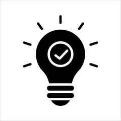 Wall Mural - black bulb with checkmark like quick tip icon, flat stroke linear simple trend modern efficiency logotype design element isolated on white background.