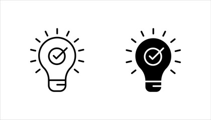 Wall Mural - black bulb with checkmark like quick tip icon set, flat stroke linear simple trend modern efficiency logotype design element isolated on white background.