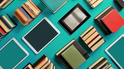 Aufkleber - Various tablets and e-readers displaying digital learning materials and e-textbooks. Generative AI