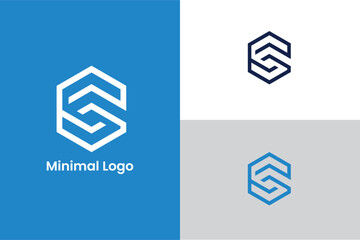 Wall Mural - Minimal elegant monogram art logo initial letter C lineart logo, letter CS SZ hexagon lineart iconic abstract vector, 
