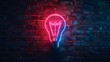 © Rosie - Glowing neon line Light bulb with concept of idea icon on brick wall background