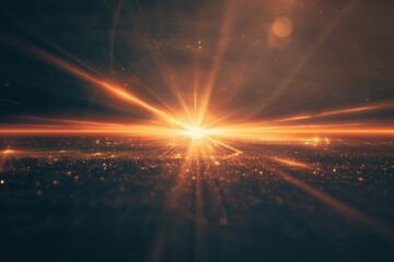 Wall Mural - ethereal golden light beams piercing through dark cosmic void celestial anamorphic lens flare effect