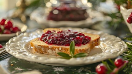 Poster - A warm slice of bread spread with a thick layer of wild berry jam and melted butter perfect for a cozy morning treat.