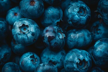 Canvas Print - Freshly washed blueberries are piled on top of each other, creating an interesting textured background
