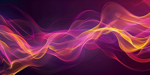 Wall Mural - Abstract background with flowing lines of pink and yellow on dark purple background.