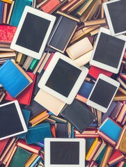 Leinwandbilder - A collection of digital tablets and e-readers displaying educational materials and e-textbooks, surrounded by traditional books. Generative AI