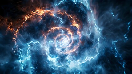 Sticker - glowing spiral electric current against dramatic dark background conceptual energy