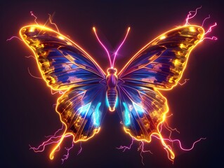 Poster - Glowing Neon Butterfly with Electric Current Forming Its Vibrant Wings   Futuristic Digital Art Concept