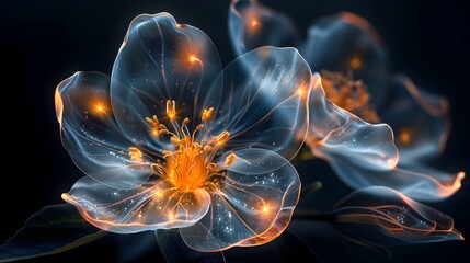 Wall Mural - Glowing Electric Flower with Surging Currents on Dark Background Captivating Energized Floral Concept