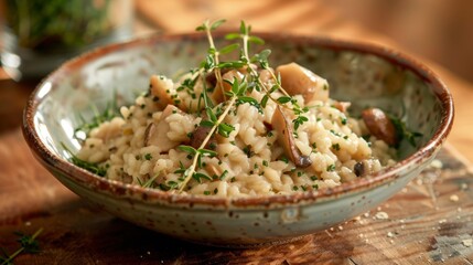 Wall Mural - A savory and aromatic dish of wild mushroom risotto bringing the flavors of the forest to your plate.