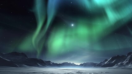antarctica green aurora and moonrise above mountains pan r generative ai