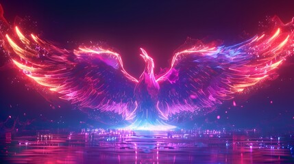 Wall Mural - majestic neon phoenix rises in electrifying dark skies mythical fantasy art concept