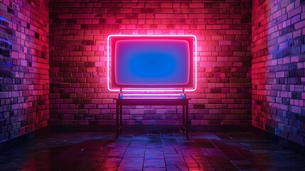 Wall Mural - TV Table Neon Sign on brick wall background