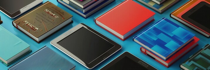 Leinwandbilder - A close-up image of tablets and e-readers displaying educational materials and e-textbooks, showcasing the modern landscape of digital learning. Generative AI