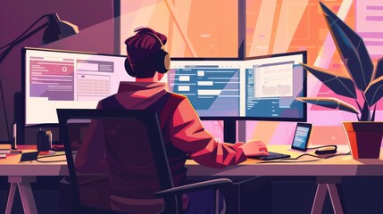 Programmer Working on a Project at Night
