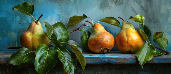 Sticker - Pears and foliage set against a blue backdrop