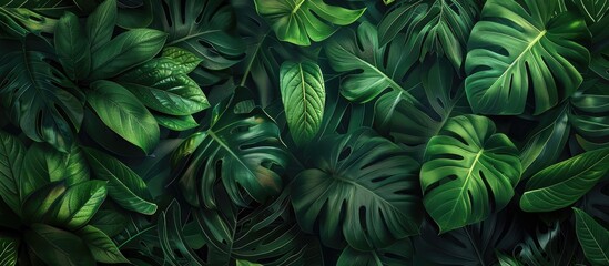 Canvas Print - Nature Wallpaper with Tropical Leaves Texture and Floral Background for Website Banner and Advertising