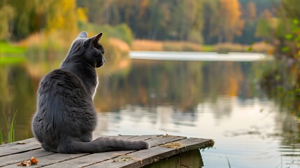 Wall Mural - Gray cat sitting. 