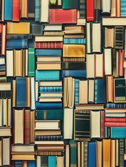 Aufkleber - A close-up shot of numerous stacked books, creating a colorful and vibrant background for online learning and e-book publishers. Generative AI