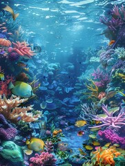 Aufkleber - Colorful coral reef teeming with fish and sea creatures, perfect for dive centers and aquariums. Its vibrant colors and intricate details are captivating. Generative AI