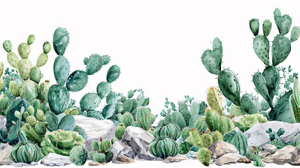 Wall Mural - Decorative banner featuring a prickly cactus and foliage with a message of growth on white background