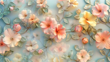 Sticker - Delicate Pastel Floral Seamless Pattern with Vintage Aesthetic and Texture