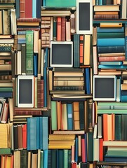 Leinwandbilder - Tablets and e-readers displaying educational materials and e-textbooks nestled amongst traditional books, symbolizing the evolution of learning in a digital age. Generative AI