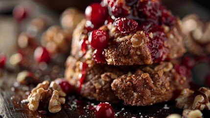 Wall Mural - A closeup shot of a s dripping with freshly made walnut and cranberry butter showcasing the natural ingredients and textures used.