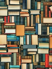 Aufkleber - A colorful, digitally-focused image of a library wall stacked with physical and digital books. Generative AI