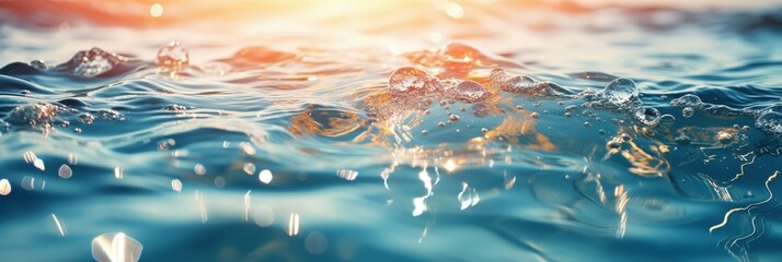 Wall Mural - Close-up of Rippling Water Surface with Sunlight