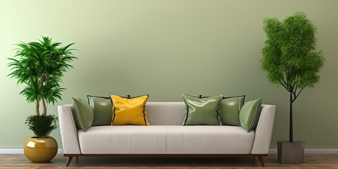 Wall Mural - Minimalist Living Room with Green and Yellow Accents