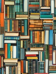 Leinwandbilder - A close-up image of a wall of stacked textbooks, representing the vast knowledge available for online learners. Generative AI