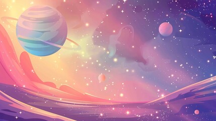 Wall Mural - dreamy space illustration with planets and stars