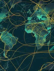 Leinwandbilder - A simple and symbolic world map with highlighted travel routes, perfect for travel agencies and booking services. Generative AI