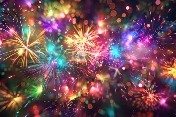Poster - Colorful fireworks exploding in night sky celebrating new year's eve