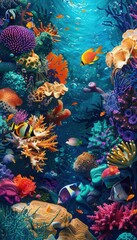 A colorful and enchanting underwater scene featuring vibrant coral reefs, exotic fish, and sea creatures. Ideal for diving centers and marine aquariums. Generative AI