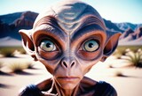 Close-Up Portrait of Alien in Desert