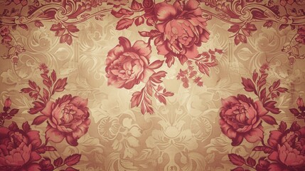 Poster - An intricate vintage floral wallpaper pattern with delicate pink roses, ideal for antique shops and retro cafes. Generative AI