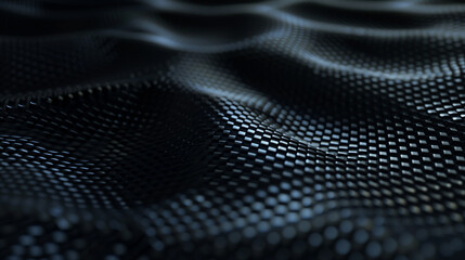 A close-up of a black fabric with a pattern of dots. The image has a moody and mysterious feel to it, as the dots are scattered throughout the fabric and the overall design is not very detailed