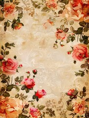 Poster - A vintage floral wallpaper pattern featuring delicate roses, perfect for adding a touch of elegance and nostalgia to antique shops and retro-style cafes. Generative AI