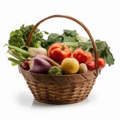 A basket full of vegetables isolated on a white background 3