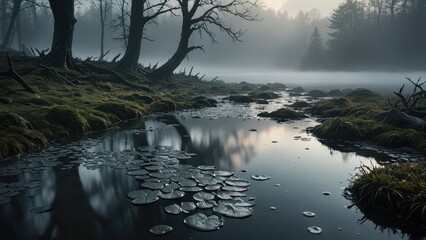 Sticker - Misty Morning by the River.