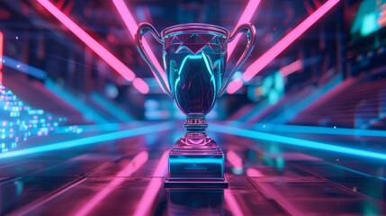 Neon Trophy in Futuristic Setting - Generative AI