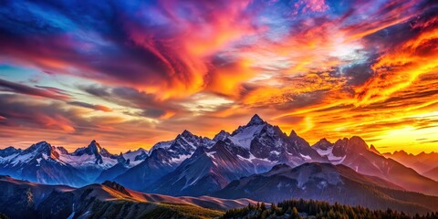 Wall Mural - Sunset over the majestic mountains with vibrant colors in the sky , sunset, mountains, nature, landscape, scenic, dusk