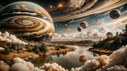 Wall Mural - abstract background with space fantastical planet