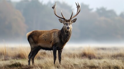 Poster - A Majestic Stag Standing Proudly in a Serene Meadow with Detailed Antlers